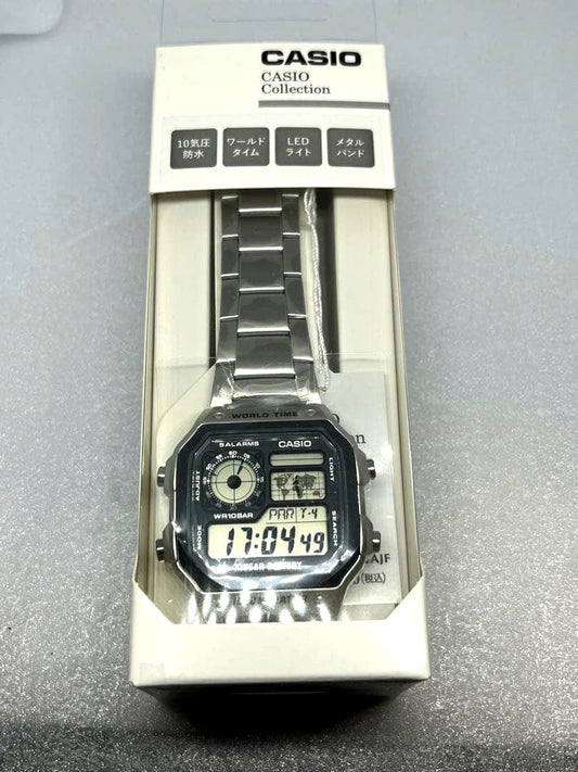 Casio AE-1200WHD-1AJF digital watch with LED backlight and world map display, Japan import