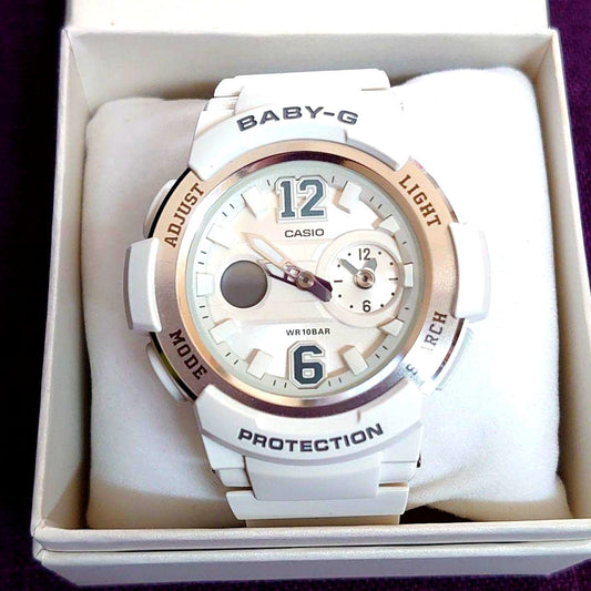 Casio Baby-G BGA-210-7B4 women's white and silver analogue digital watch with resin band and shock resistant design