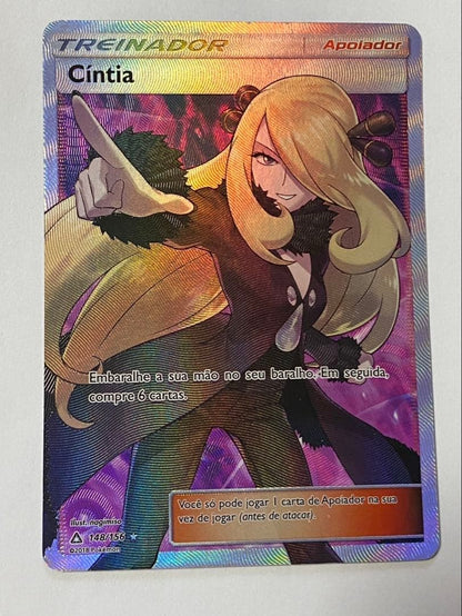 Cynthia Pokémon Card Pointer Shirona SR Portuguese version model 148/156 showing Cynthia pointing