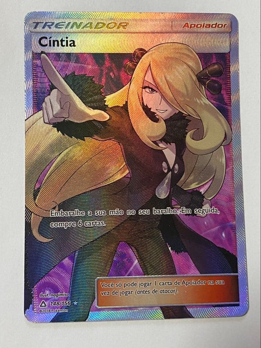 Cynthia Pokémon Card Pointer Shirona SR Portuguese version model 148/156 showing Cynthia pointing