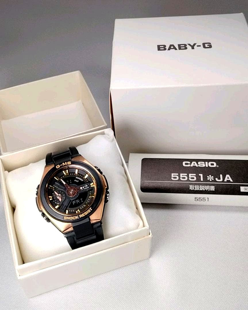 Casio Baby-G G-MS MSG-400G-1A1JF watch with black resin band and rose gold stainless steel case