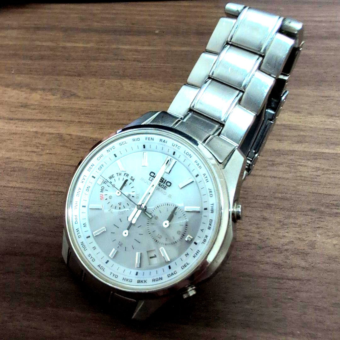 Casio Lineage LIW-M610 radio wave solar watch with white dial, stainless steel band, Japan import