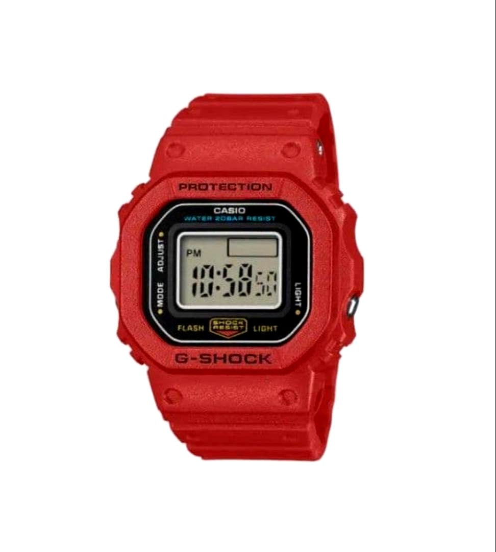 Casio G-Shock Nano DWN-5600-4JR digital watch with red ring and black strap