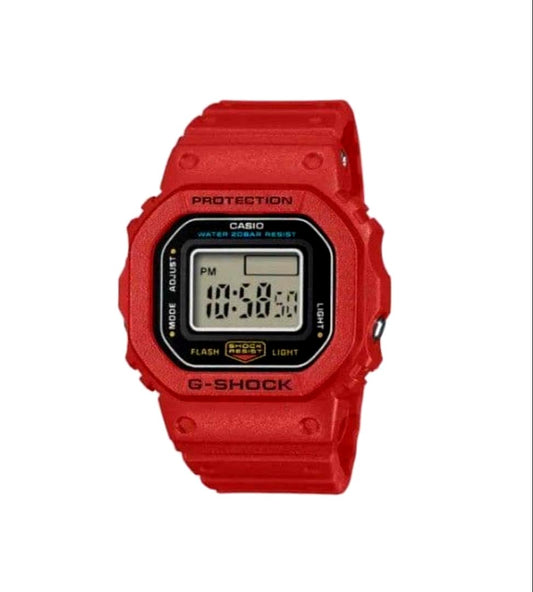 Casio G-Shock Nano DWN-5600-4JR digital watch with red ring and black strap