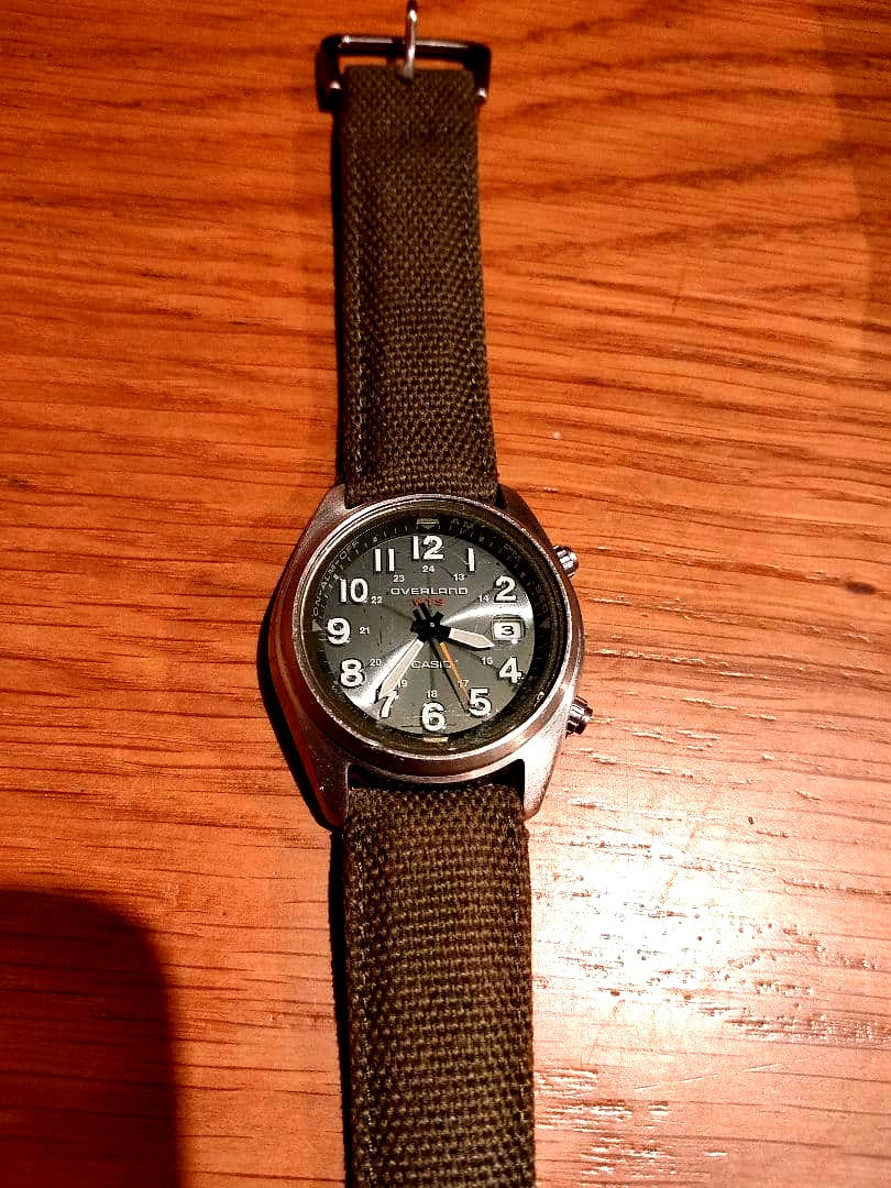 Casio Overland Radio Wave Solar Watch with digital display, radio signal reception, and night light feature