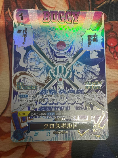 Bandai One Piece Cross Guild OP09-057 Parallel Card with Buggy, Crocodile, and Mihawk characters