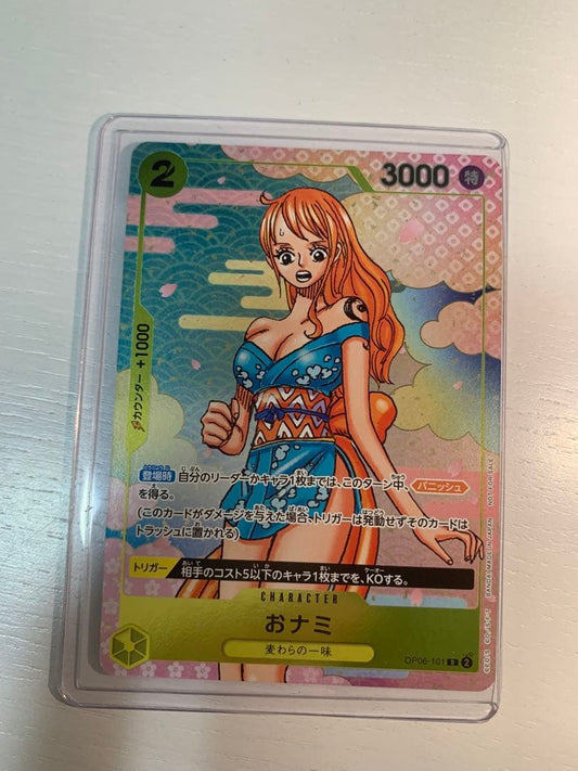 One Piece Card Game Nami OP08-101 character card with vanish and KO abilities, cost 2, power 3000