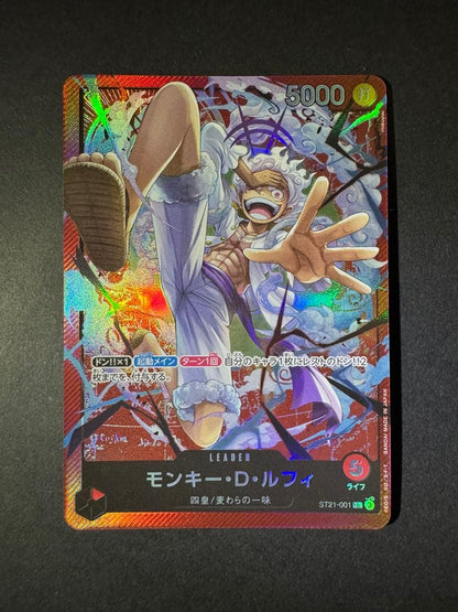 One Piece Monkey D Luffy Leader Card ST21-001 from series ST21, rarity L, in protective sleeve
