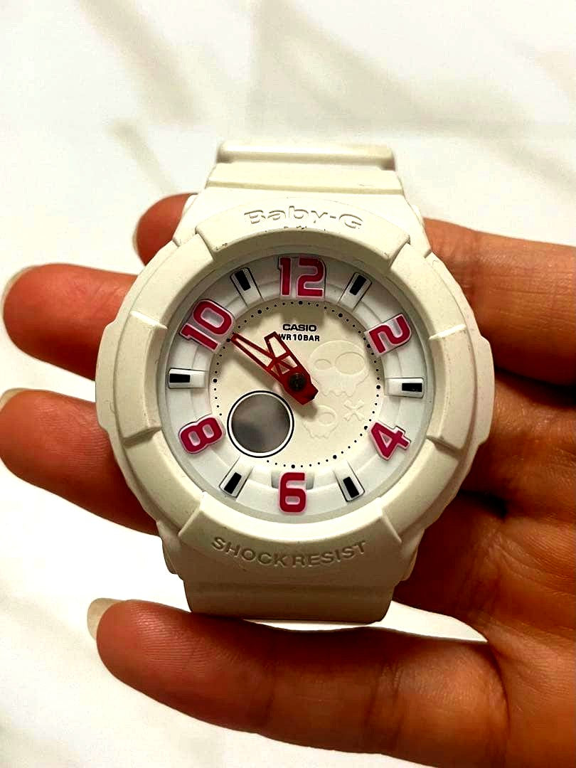 Casio Baby-G BGA-133 white and pink wristwatch showing front face and strap
