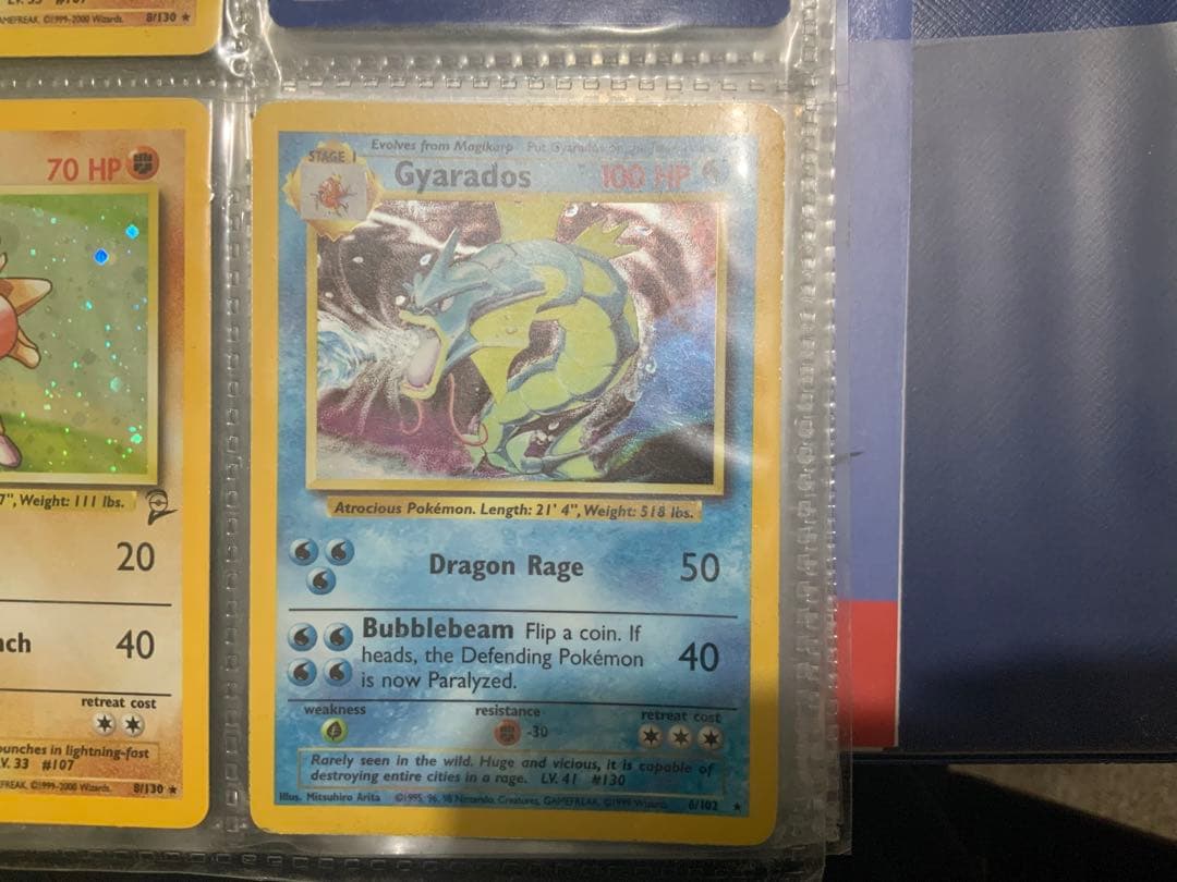 1999 Gyarados Holo Rare Pokemon Card 6/102 from Base Set English version in clear binder
