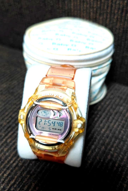 Casio Baby-G BGA-169A clear pink digital watch with resin band and world time display