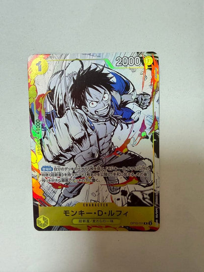 One Piece Monkey D. Luffy OP10-111 trading card with Supernova feature and Straw Hat Pirates logo