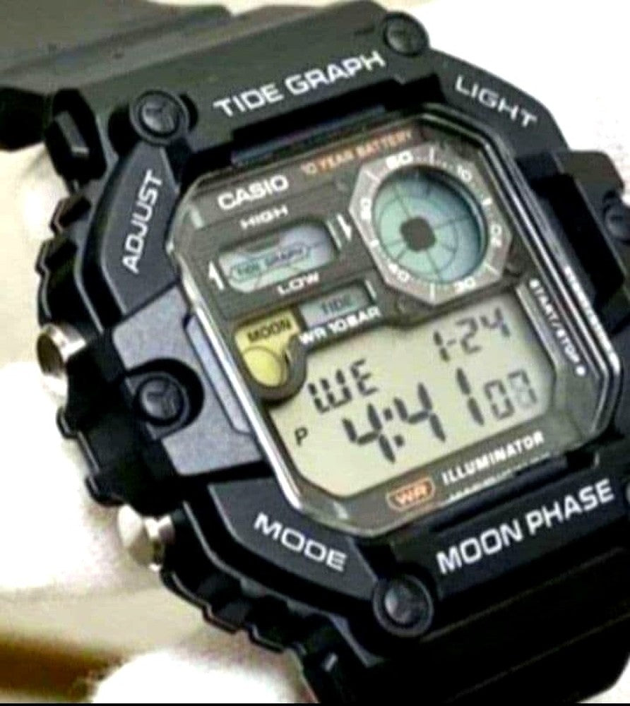 Casio W-1700 black digital watch with hard case Japan domestic model