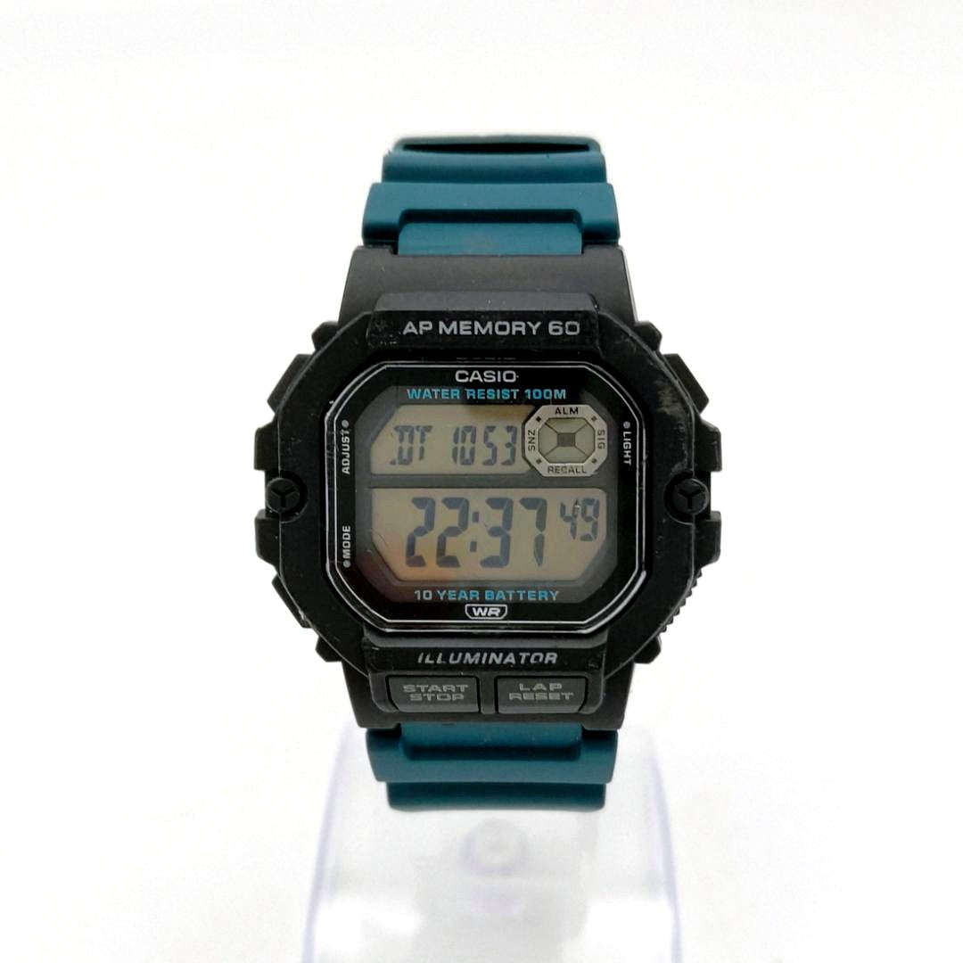 Casio WS-1400H digital watch with LED backlight and 60 lap memory in used condition