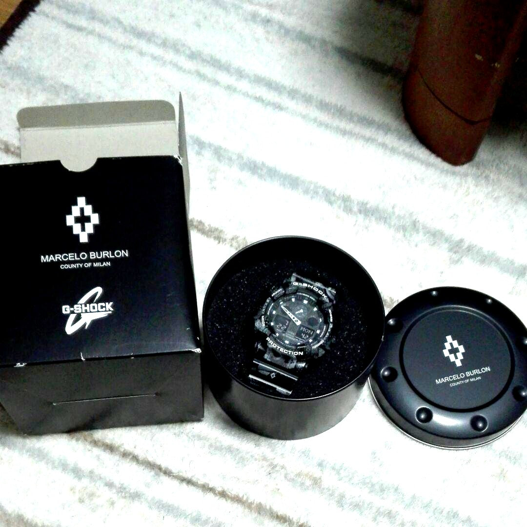 Casio G-Shock Marcelo Burlon GA-100MRB-1AJR black collaboration watch with digital and analog display