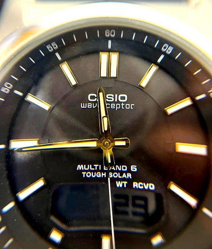 Casio WVA-M630 Wave Ceptor solar-powered radio-controlled watch with black band and digital analog display