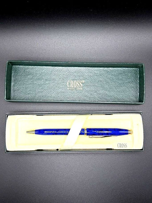 CROSS Classic Century 1990s blue marble ballpoint pen with gold accents and case
