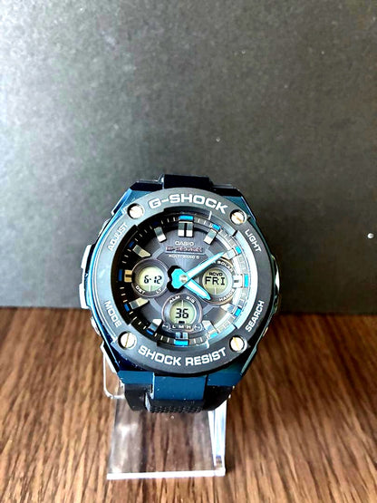 Casio G-Shock G-Steel GST-W300G-1A2JF watch with blue body and digital-analog display