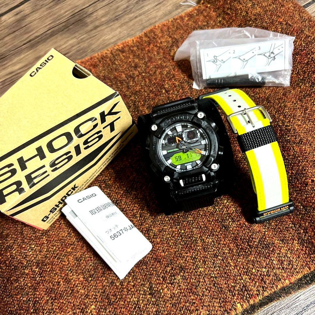 Casio G-Shock GA-900E-1A3 tough watch with resin case and band, black and green color, digital analog display