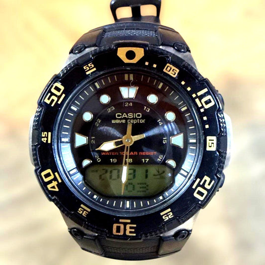 Casio Wave Ceptor WVA-107HJ-1AJF radio-controlled watch with black dial and stainless steel band