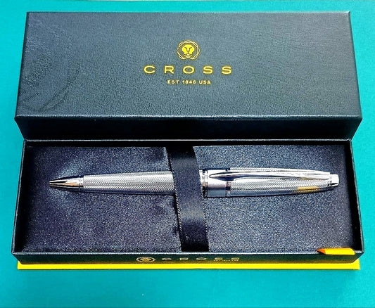 Cross Apojii silver chrome twist ballpoint pen AT0122-1 with diamond pattern engraving