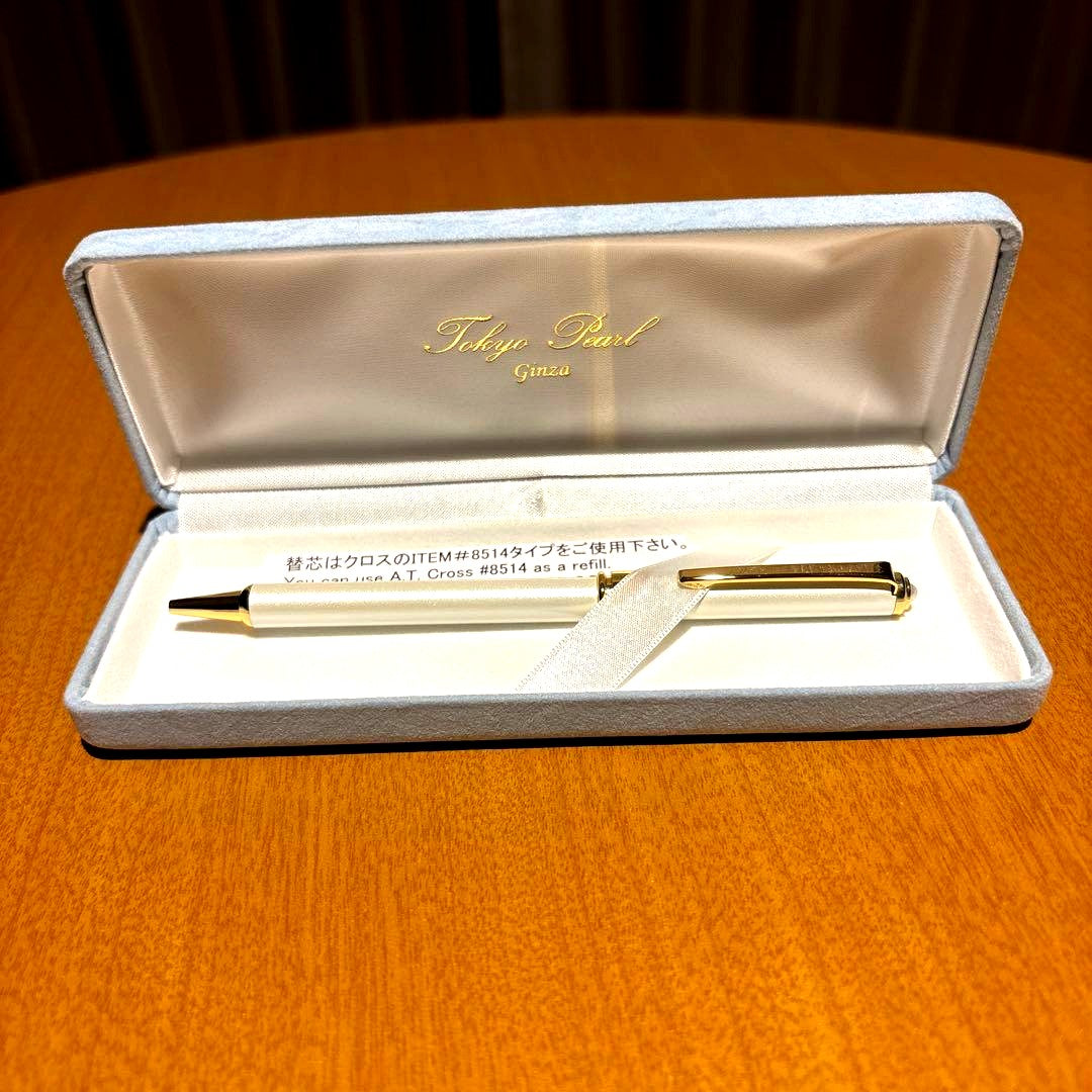 Tokyo Pearl Brand A.T. Cross 8514 Gold Ballpoint Pen with Pearl Accent — Japan Import