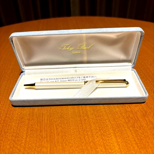 Tokyo Pearl Brand A.T. Cross 8514 Gold Ballpoint Pen with Pearl Accent — Japan Import