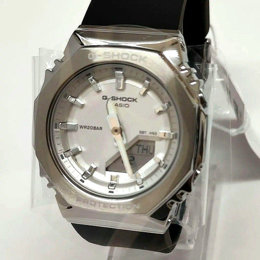 Casio G-Shock GM-S2110-1A7JF watch with metal bezel and 20 ATM water resistance