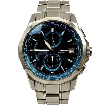Casio Oceanus Manta OCW-S2000-1AJF titanium watch with black and blue dial and sapphire glass