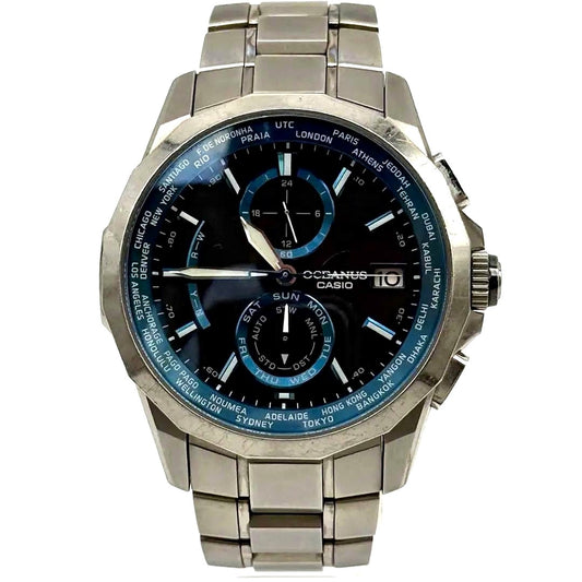 Casio Oceanus Manta OCW-S2000-1AJF titanium watch with black and blue dial and sapphire glass