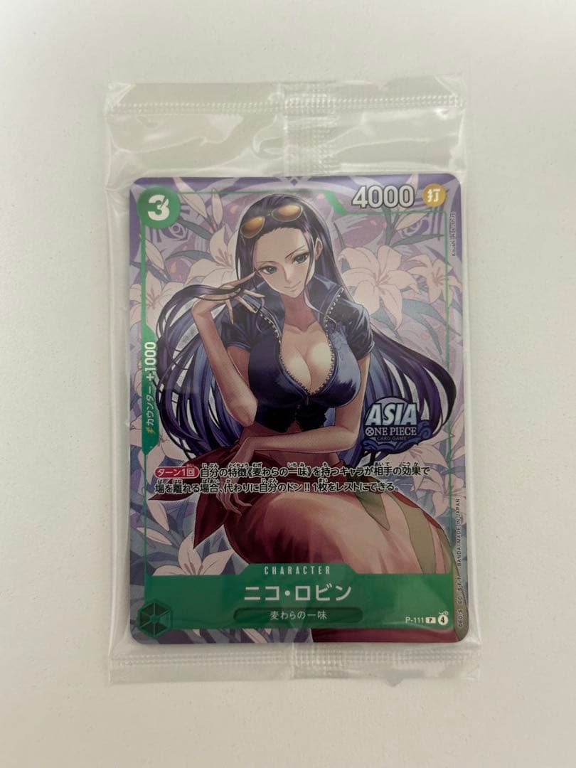 One Piece Card Game Nico Robin P-111 trading card Japan import showing character artwork
