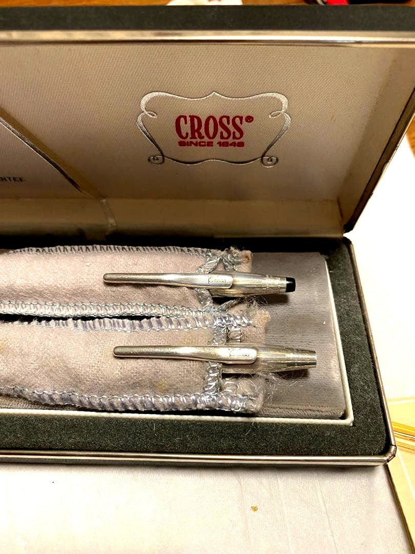 Vintage CROS Century sterling silver ballpoint pen and mechanical pencil set with missing pencil cap tip