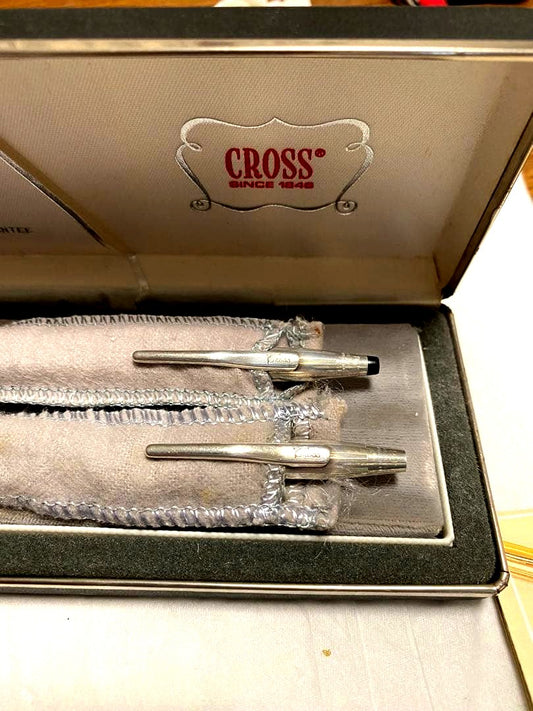 Vintage CROS Century sterling silver ballpoint pen and mechanical pencil set with missing pencil cap tip