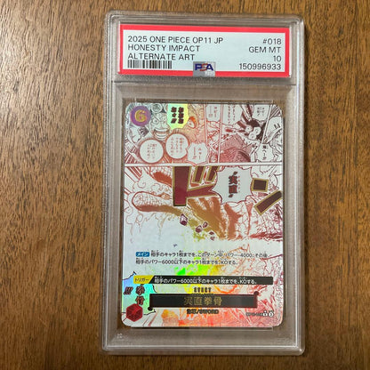 One Piece Card Game Parallel PSA 10 collectible card with case showing possible scratches and dirt