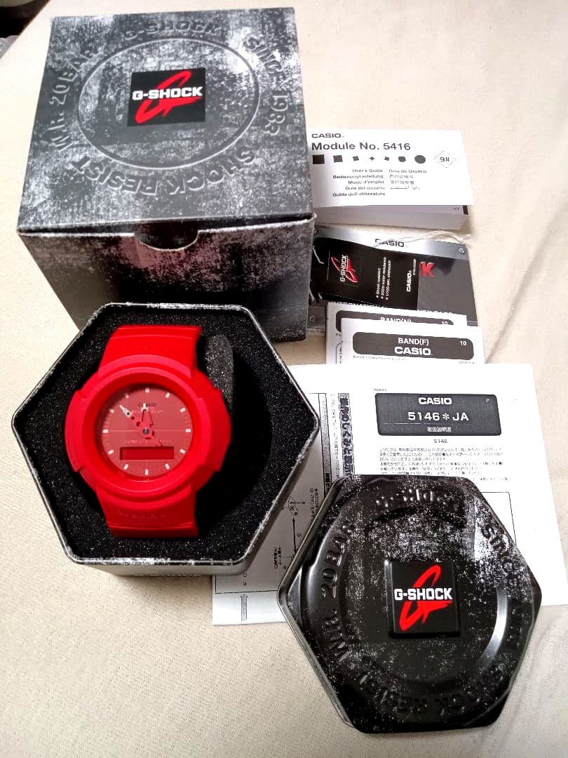 Casio G-Shock AW-500BB-4EDR red retro model analog-digital combination watch with red bezel and band