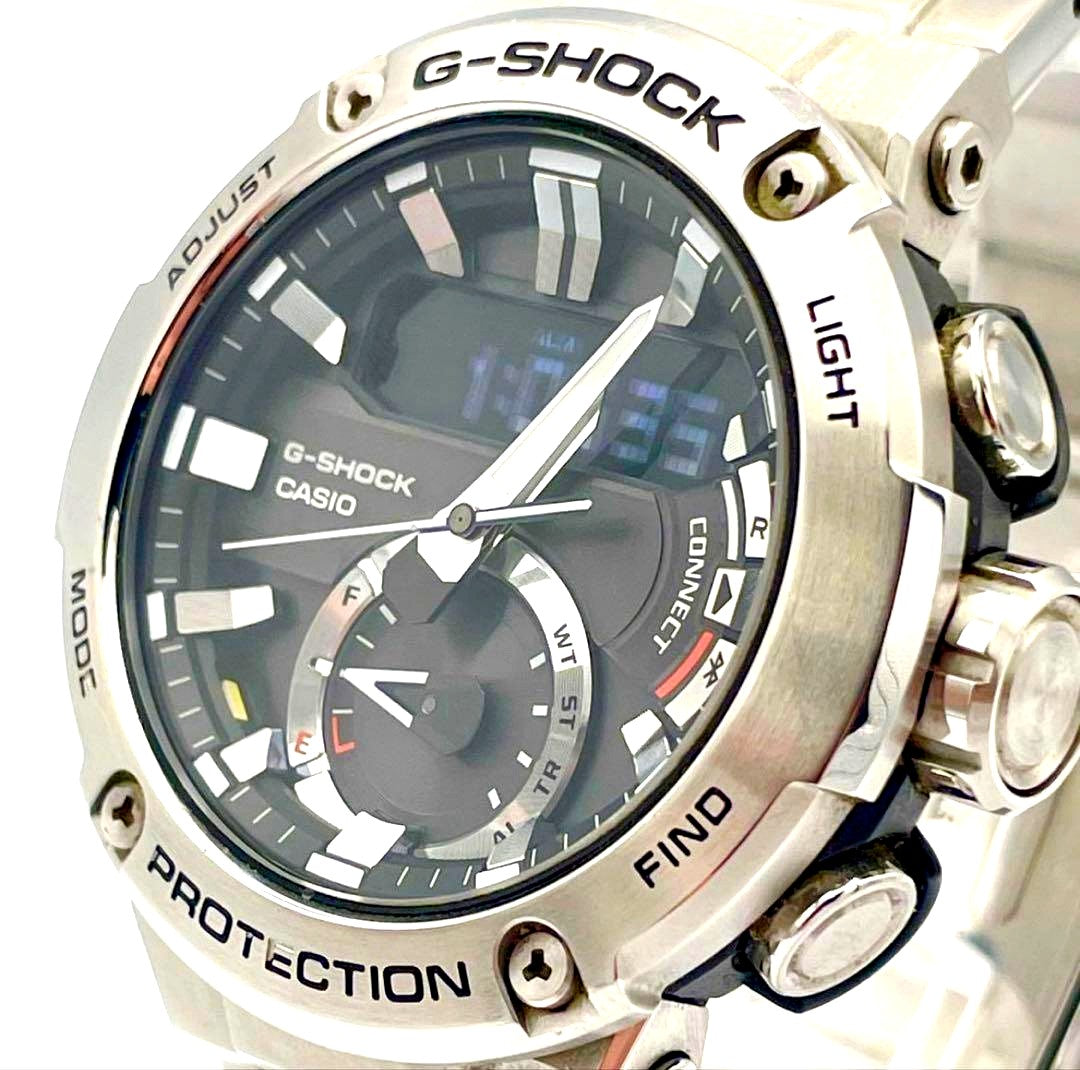 Casio G-Shock GST-B200D-1AJF silver stainless steel watch with metal band and black dial