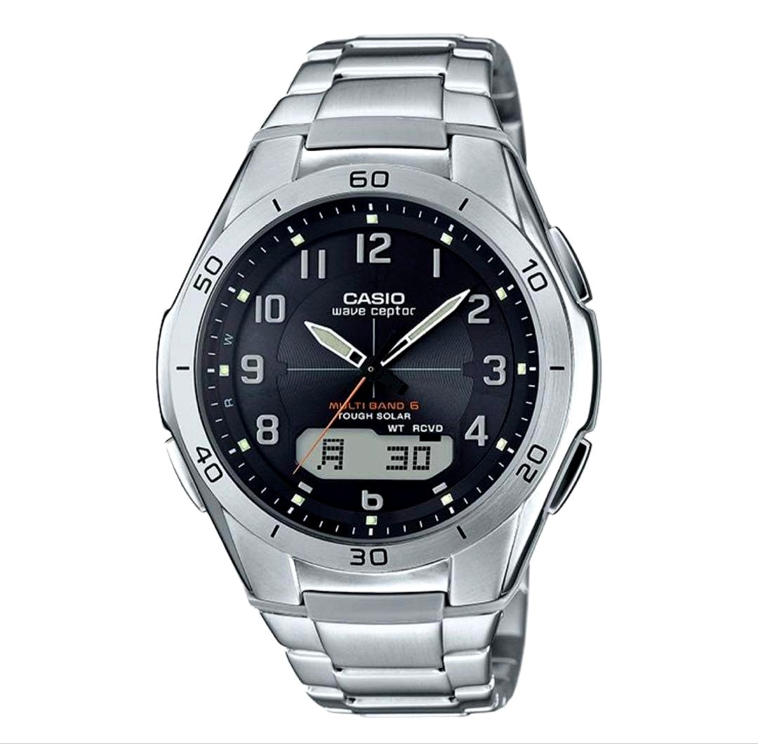 Casio Wave Ceptor WVA-560E-1AV men's radio-controlled solar powered sports watch with black resin band