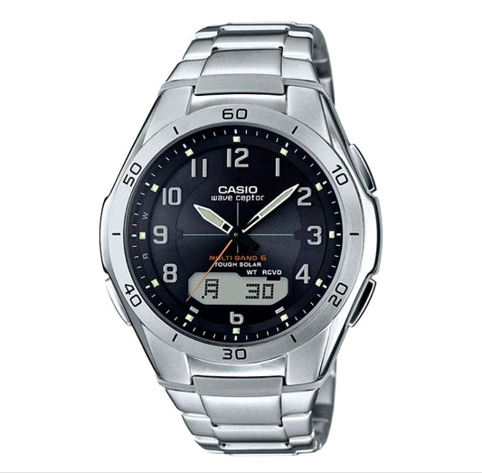 Casio Wave Ceptor WVA-560E-1AV men's radio-controlled solar powered sports watch with black resin band
