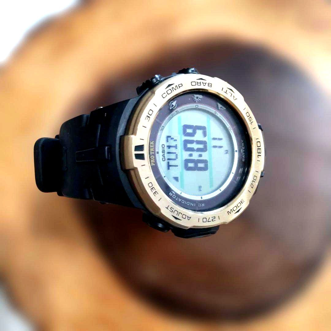 Casio Pro Trek Solar Gold Watch PRO TREK model with black and gold color and 50mm digital display