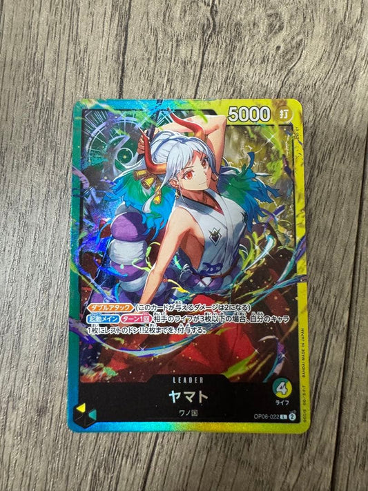 Yamato Leader Card OP06-022 from One Piece Card Game featuring green and yellow multicolor design