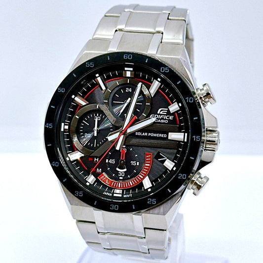 Casio Edifice EQS-920DB men's radio solar watch with analog display and stainless steel band