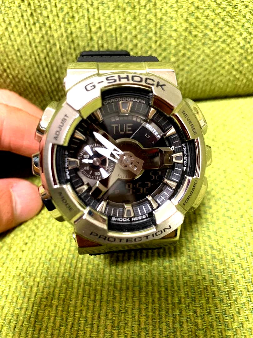 Casio G-Shock GM-110-1AJF men's watch with silver resin band, Japanese import, used condition