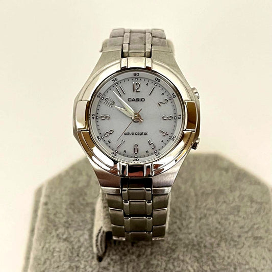 Casio Wave Ceptor LWQ-150 women's radio-controlled solar watch with quartz movement and white strap