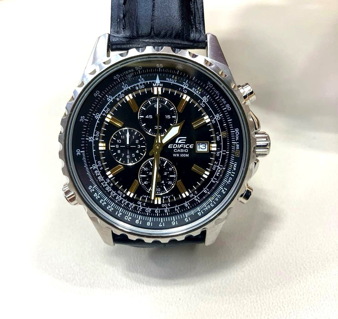 Casio Edifice EF-527 men's wristwatch with 44mm dial, stainless steel band, and chronograph features