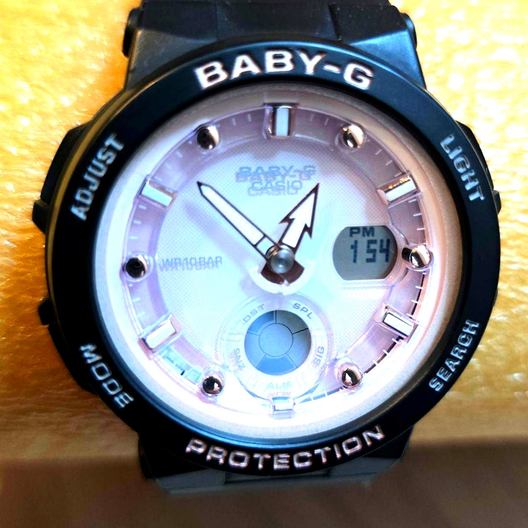 Casio Baby-G BGA-250 black analog and digital watch with light pink dial