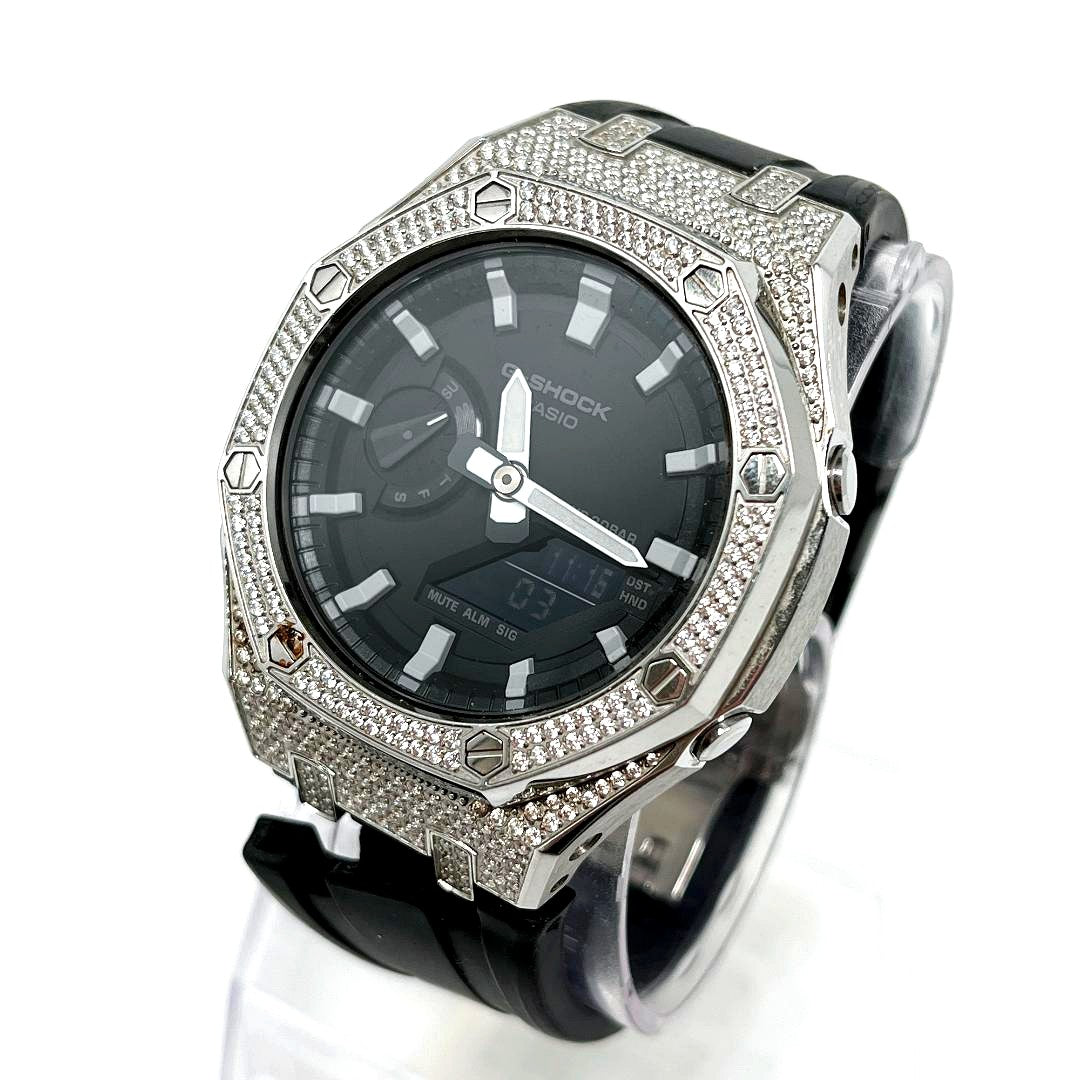 Casio G-Shock GA-2100 watch with black band showing signs of wear and 40mm case