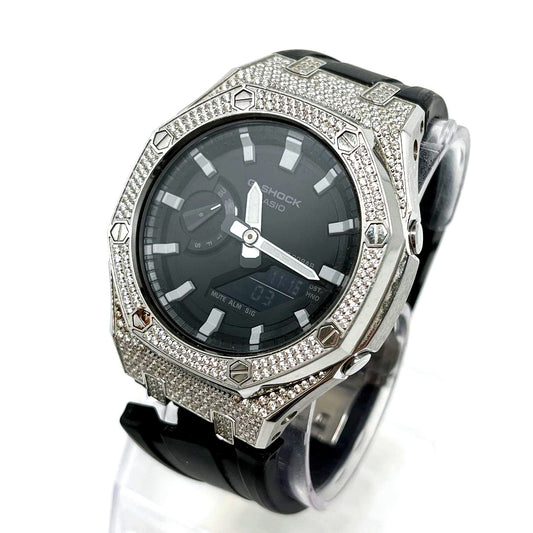 Casio G-Shock GA-2100 watch with black band showing signs of wear and 40mm case