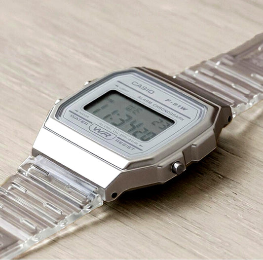 Casio Digital Watch with Clear White Skeleton Case and Resin Band — Japan Import