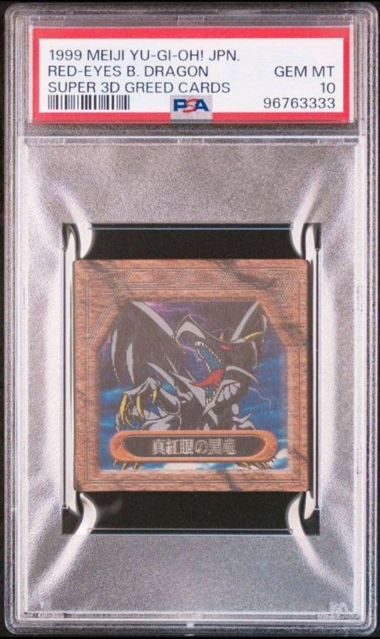 Meiji Super 3D Greed Red-Eyes Black Dragon PSA 10 graded trading card from Yu-Gi-Oh series