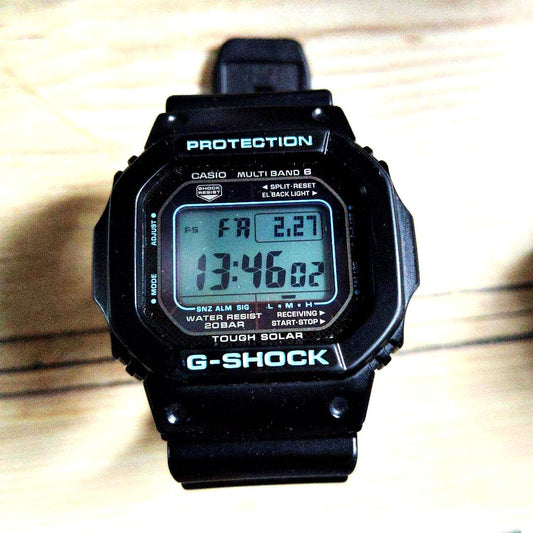 Casio G-Shock GW-M5610U-1CJF black digital watch with solar charging and shock resistance